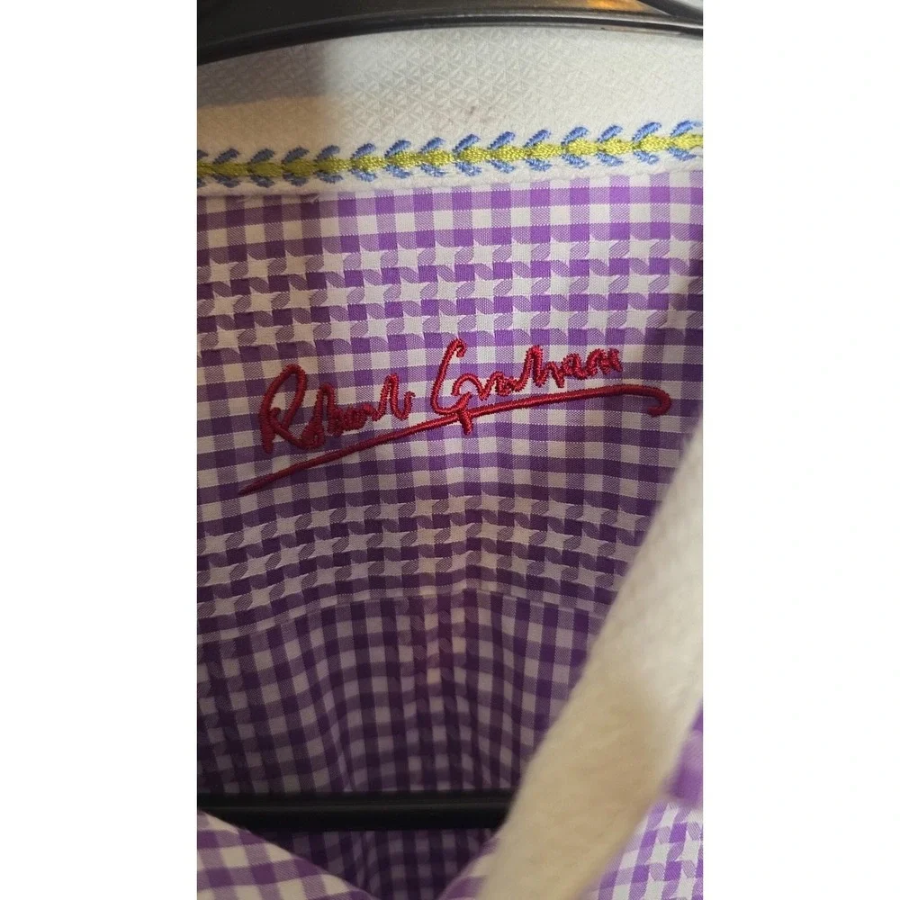 Robert‎ Graham Mens Shirt M Purple Micro Check Houndstooth Flip Cuff Button Up